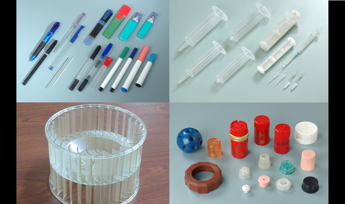 塑膠成品包含麥克筆,針筒,扇葉,瓶蓋